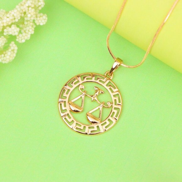 "Libra Zodiac Sign Rose Gold Pendant in Gold Plated Brass, XPPT1334 - Picture 3 of 13